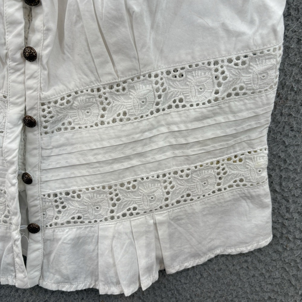 Free People Top Womens M White Eyelet Sleeveless V Neck Tank Cotton Boho Peasant - Picture 4 of 14
